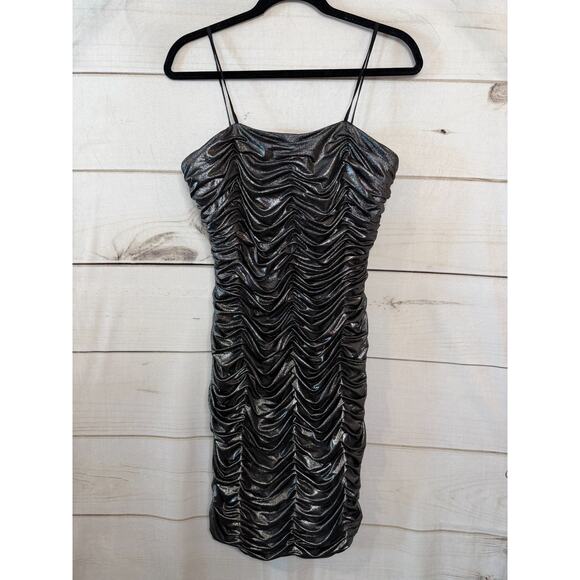 Cache Strapless Silver Shimmer Rouched Drs Sz 8 Festive Holiday Party Cocktail - Picture 1 of 7